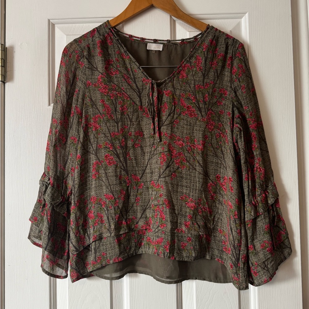 Elegant 100% Silk Long Sleeve Blouse – Ecru – Size Small 0443